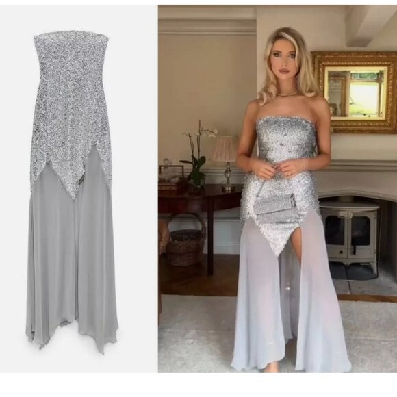 NWT $169 ZARA SILVER SEQUINNED BARBIE LONG DRESS LIMITED EDITION 9002/834 - Picture 1 of 11